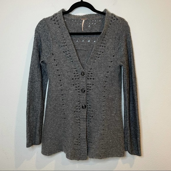 Free People Sweaters - Free People Gray Lace Embroidered Cardigan